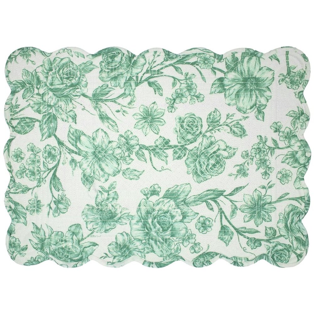 set of 4 Pioneer Woman Agatha Floral Quilted Fabric Placemat 14"x20" Green White